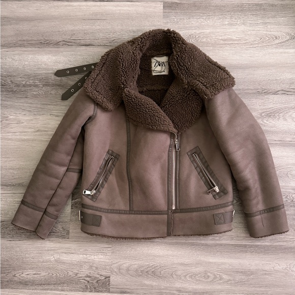 ZARA GREY FAUX LEATHER SHEARLING AVIATOR - Picture 3 of 6